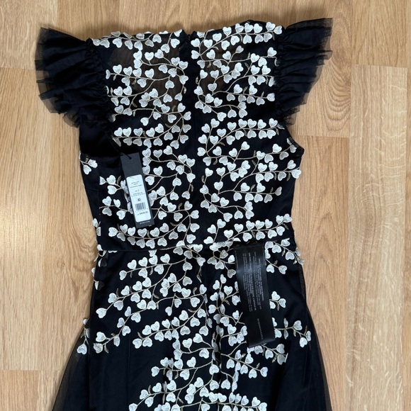 BCBGMAXAZRIA Black Embroidered Hearts Lace Feminine Asymmetrical Hem Dress 2 NWT - Picture 13 of 14